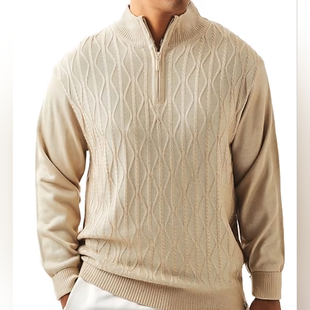 Stacy Adams Men's Ivory Zip-Up Sweater